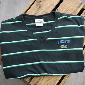 Lacoste Short Sleeve Striped V Neck Tee